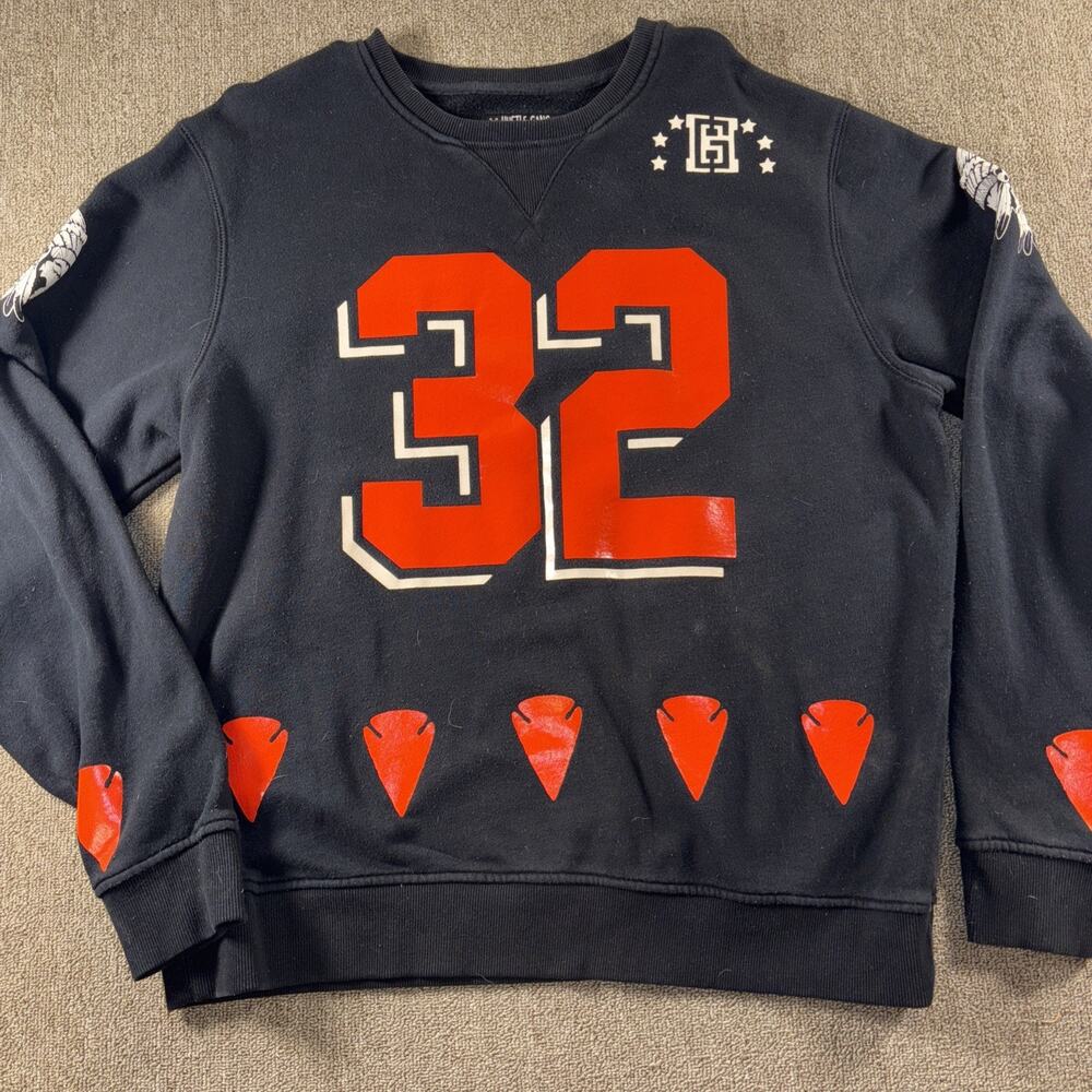 Hustle Gang Y2K Sweatshirt Arrow Native American Black 2XL
